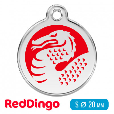 Адресник для собаки Red Dingo малый S красный с драконом
