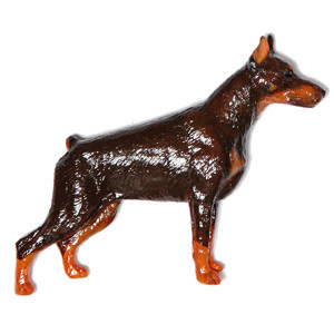 Магнит порода сувенир Доберман, коричнево-подпалый