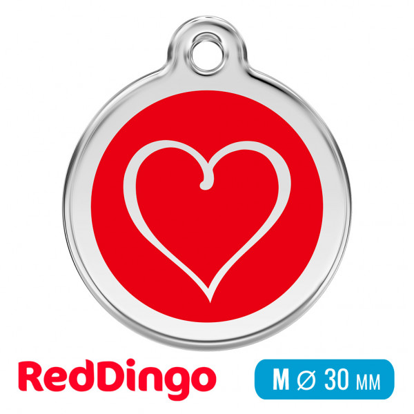 Адресник для собаки Red Dingo средний M красный с сердцем